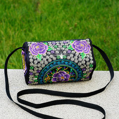 2017 New Folk Style Embroidered bag Crossbody wallet mobile phone hand bag packet traditional technology of mobile phone bag 3- purple purple peony flowers
