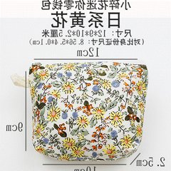 Zero purse, women's Mini fabric, portable zipper, cute retro, simple students, Japan and South Korea, hand canvas small coins bag Yellow diurnal yellow flowers