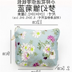 Zero purse, women's Mini fabric, portable zipper, cute retro, simple students, Japan and South Korea, hand canvas small coins bag Blue fantasy Daisy blue