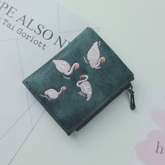 New red lady slim eighty percent off embroidered short wallet, female 2017 new flamingo, zipper zero wallet students Green A powder shipped in August 6th