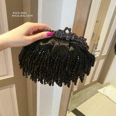 Cheongsam satchel, retro pearl beads, court handbag, fringe pearl, cross bag, cheongsam oblique cross bag Large can put 6PLUS black
