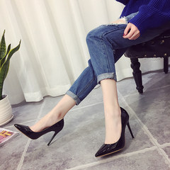 Europe and the United States autumn shoes 10cm female nude pointed heels with a fine with shallow mouth all-match occupation women shoe shoes 10 cm black