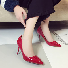 Europe and the United States autumn shoes 10cm female nude pointed heels with a fine with shallow mouth all-match occupation women shoe shoes 7 cm red
