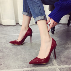 Europe and the United States autumn shoes 10cm female nude pointed heels with a fine with shallow mouth all-match occupation women shoe shoes 10 cm - red wine