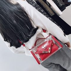 Transparent bags handbags 2017 new summer leisure fashion personality all-match tide jelly package composite package bag Upgraded edition with inner pocket red