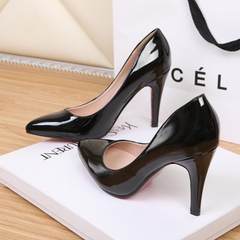 Korean female nude pointed heels fine with shallow mouth sexy red patent leather shoes OL volcano hollow women shoes More than half of the black 10CM code