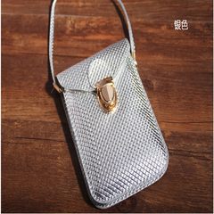 2017新款春夏时尚手机零钱包韩版迷你小包包搭扣单肩斜挎包女包邮 竖款银色