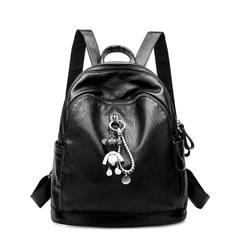 Backpack female Korean tide 2017 new all-match Leather Backpack schoolbag fashion travel bag mummy bag Black plus bear