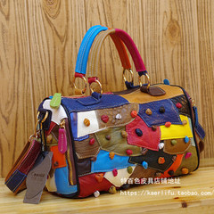 Handbag Crossbody Bag Doug color leisure features irregular color box type leather ladies bag pudding Colored flowers (random colors)