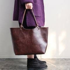 The natural product nostalgic retro casual shoulder bag leather bag lady temperament handbag Retro Cafe