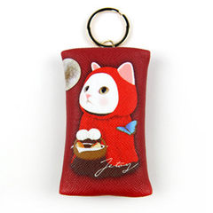 Genuine Korean imports jetoy cute, cat leather, zero purse, with key rings, PETIT, KEY, RING Red, hood, Little Red Riding Hood