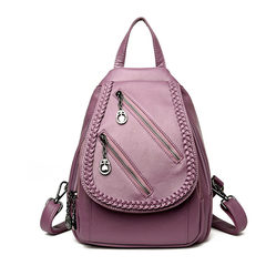 2017 new female leather shoulder bag backpack simple Korean Pu all-match tide fashion personality Mommy ladies bags Purple 2