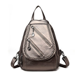 2017 new female leather shoulder bag backpack simple Korean Pu all-match tide fashion personality Mommy ladies bags Bronze 2