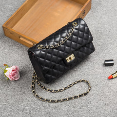 RD custom 2017 new classic leather shoulder bag handbag simple all-match small fragrant lattice chain bag Black (with a gold chain)