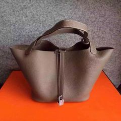 2017 European and American summer new style basket bag leather handbag lichee grain bucket bag lady bag elephant grey trumpet