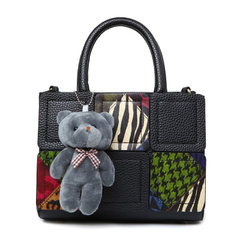 2016 classic fashion lattice shell bag bear single shoulder bag all-match casual handbag Crossbody Bag Black block