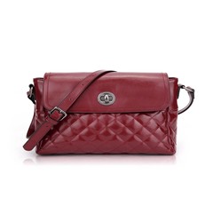 Baer wax leather diamond embroidery shoulder fashion Retro Leather Ladies Satchel Bag JH-53914 wine red