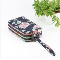 Buy 3 send a bag of mail canvas with 3 layers zipper zero purse long print big screen mobile phone small bag deep navy blue floral intoxicate