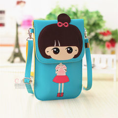 Mini Shoulder Bag, small change bag, mobile phone bag, sail fabric, sweet and lovely girl, young children, Princess Blue - bow touch screen
