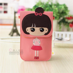 Mini Shoulder Bag, small change bag, mobile phone bag, sail fabric, sweet and lovely girl, young children, Princess Pink bow - touch screen