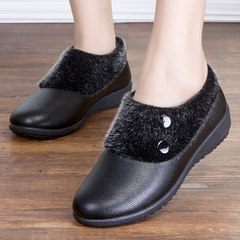 The winter in the elderly elderly mother shoe shoes boots flat shoes shoes plus velvet warm middle-aged boots 822 black