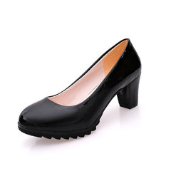 Women's leather shoes, heel and toe, heels, shoes, ladies' leather shoes Black (Liang Guang)