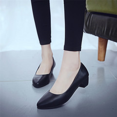 A new spring and summer all-match shoes female occupation black and white work fixture with MS. Pi Xiezi in high heels Black thick heel 3cm