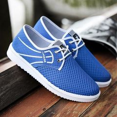 2017 new summer men's tennis shoes slip-on mesh mesh breathable shoes casual shoes online Shoe size standard Lace net [blue]