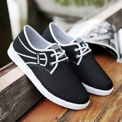 2017 new summer men's tennis shoes slip-on mesh mesh breathable shoes casual shoes online Shoe size standard Lace nets [black]
