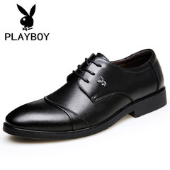Summer and autumn ventilation, casual men's leather shoes, leather pointed lace, trend commerce, leather shoes, men's black wedding shoes Black 16651665