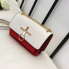 Taobao chain shoulder bag 2017 new tide messenger Korean hand color bag female fashion all-match White with red