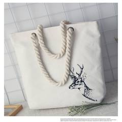 2017 new white canvas bag and printing small fresh literary Handbag Shoulder Bag student bag cross Fawn