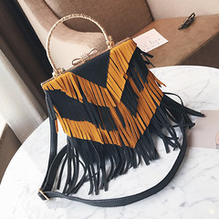 Handbag female 2017 summer new Korean tassels, frosted bag, fashionable hand bag, tide shoulder bag Black and yellow