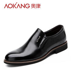 AOKANG Mens Business dress shoes leather shoes with rubber soles set foot head office business shoes Brown 153111067