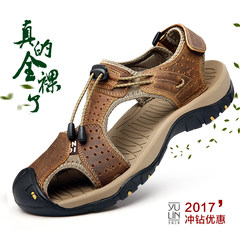 Men's summer leather sports, leisure men's sandals, outdoor, Baotou anti-skid, new beach shoes, Korean handmade shoes Forty-five