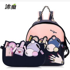 Mu fish 2017 new backpack fashion tide female bag printing college wind backpack cute Korean all-match bag