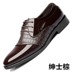 The summer youth men's black leather shoes, men's business casual shoes casual shoes breathable shoes dress British pointed Gentleman Brown