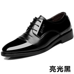 The summer youth men's black leather shoes, men's business casual shoes casual shoes breathable shoes dress British pointed Black light