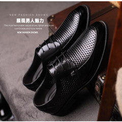 Summer shoes for men 6cm business leisure dress shoes Crocs pointed leather breathable hollow wedding shoes Black hole