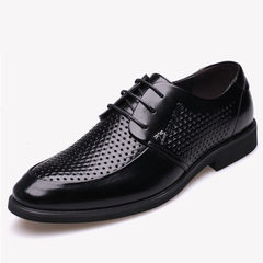 Summer shoes for men 6cm business leisure dress shoes Crocs pointed leather breathable hollow wedding shoes Black regular hole