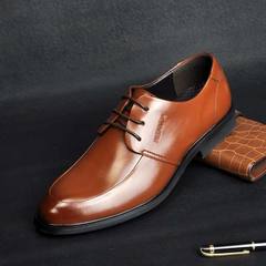 Summer shoes for men 6cm business leisure dress shoes Crocs pointed leather breathable hollow wedding shoes Brown regular four seasons