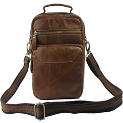 A first layer of oil off the tide cattle wax leather casual Satchel Bag Leather four trumpet men with pockets of brown