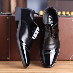 Summer dress shoes business male British patent leather black tie pointed trend of Korean men's wedding shoes Forty-five