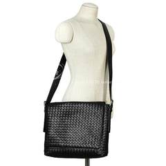 Special BOTTEGA VENETA men's bags, BV men's business shoulder bag, black leather weaving 163971 genuine goods