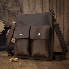 The original design of Crazy Horse Leather Mens single shoulder bag briefcase postman Baotou cowhide retro leisure business