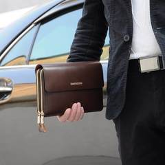 Genuine men's fashion handbag business hand bag Mobile Phone Wallet Mens double zipper wallet bag large cattle