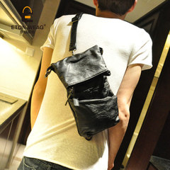 Original new style leather casual bag, fashion trend, men's small chest bag, multi pocket, small bag, Korean men's bag