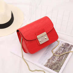 2017 new female bag chain Crossbody all-match Korean tide simple solid Mini crocodile embossed tide package Red crocodile lines