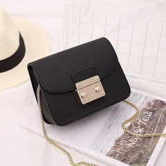 2017 new female bag chain Crossbody all-match Korean tide simple solid Mini crocodile embossed tide package Black litchi lines