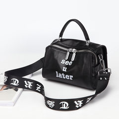 2017 summer new Korean tide wide straps satchel portable shoulder pillow bags Boston leather handbag SEE U black